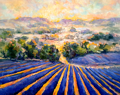 #ad Oil Painting Original Lavender Fields Provence France Impressionistic by Donalee $495.00