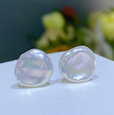#ad Natural white petals Baroque Pearl Earring 18K Stud earrings Wedding Custom $14.90