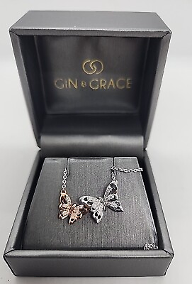 #ad NEW Gin amp; Grace X Smithsonian Museum Interlocking Butterblies Necklace 925... $299.99