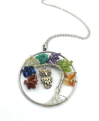 #ad Amethyst Peridot Agate Beads Tree of Life Owl Pride Silver Pendant Necklace $28.00