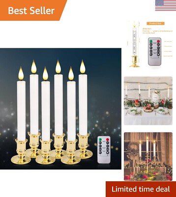 #ad Flameless Taper Candles with Remote Timer Set of 6 Gold Candle Holders $59.99