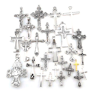 #ad 25X Mixed Cross Pendant Vintage Antique Silver Tone Alloy Faith Religious Charm $11.17