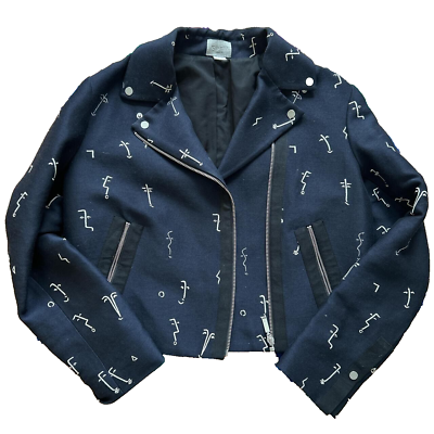 #ad JASON WU Smile Face Moto Jacket Blue Black W Silver Zipper in US Women#x27;s Size 8 $95.00