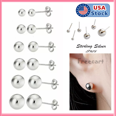 #ad S925 Sterling Silver Round Ball Stud Earrings High Polished Butterfly Post Backs $4.72