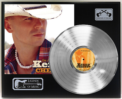 #ad Kenny Chesney The Road And The Radio Silver LP Record Plaque Display $179.95