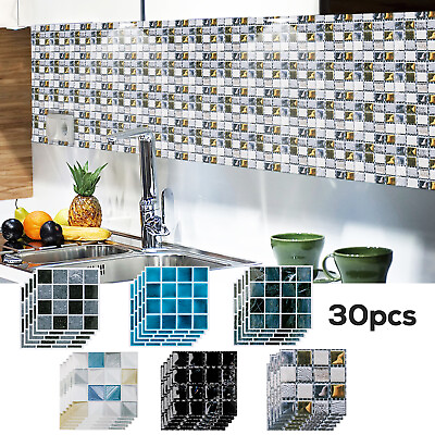 #ad 30 PCS Soft 3D Tile Brick Wall Sticker Self Adhesive Oil proof Waterproof Panel $9.99