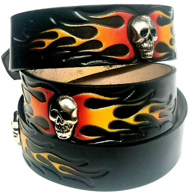 #ad American Skull amp; Flame BeltGenuine Leather1 1 2 quot;wideBiker#x27;s Favorite Design $35.00