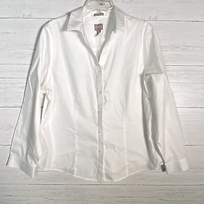 #ad Chicos Classic White Cotton Button Fitted Blouse Top Women XL Wrinkle Resistant $26.99