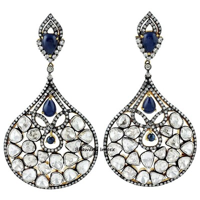 #ad Women Stylish Polki Diamonds Earrings Victorian Handmade Sterling Silver Jewelry $287.99