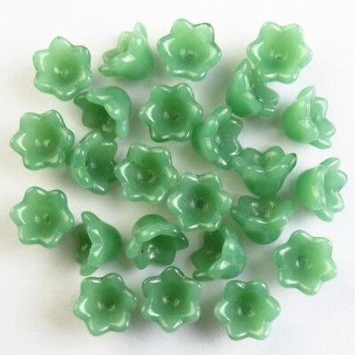 #ad 20Pcs 11x8mm Manmade Green Jade Flower Pendant Bead PJ3484 $9.35