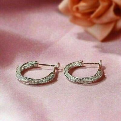 #ad White Gold Plated Round Cut 2.00 Ct Lab Created Moissanite Womens Hoop Earrings $152.99