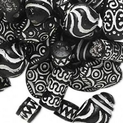 #ad Vintage Ethnic African Tribal Clay Beads Black White 12 pcs $11.95