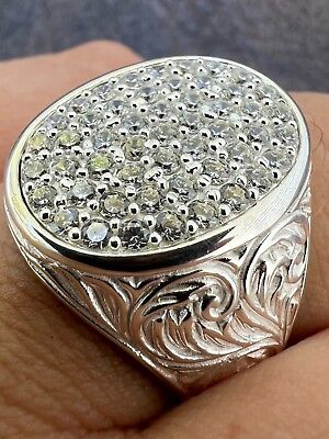 #ad Large Oval Mens Real Solid 925 Sterling Silver Iced CZ Pinky Ring Big Hip Hop $47.23
