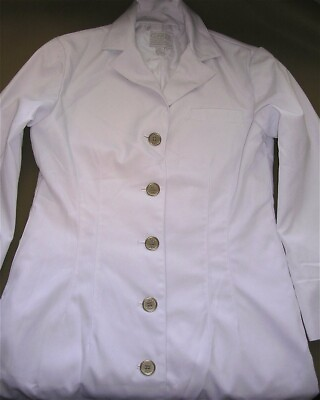 #ad Clinique Makeup Consultant Signature White Button Up Lab Coat Jacket Lady Size 2 $42.33