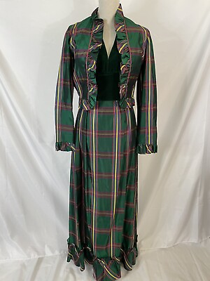 #ad Corinth Street Maxi Dress Tartan Plaid w Jacket Halter 10 Vintage Green $74.99