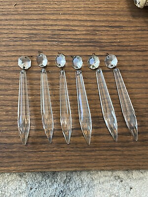 #ad #ad Antique Vintage Long Spear French Cut Glass Chandelier Crystals Prisms 4” Lot #1 $19.99