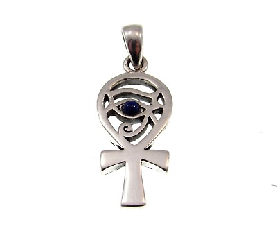 #ad Solid 925 Sterling Silver Eye of Horus Egyptian Ankh Cross Pendant with Lapis $29.16
