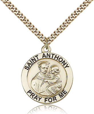 #ad Saint Anthony Medal For Men Gold Filled Necklace On 24 Chain 30 Day Mone... $283.00