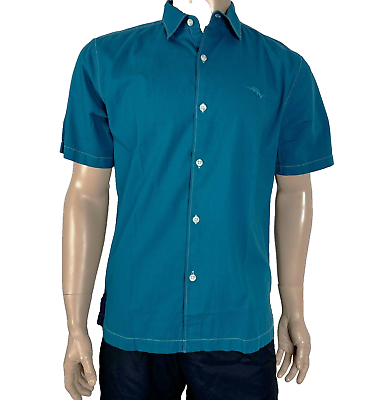 #ad Tommy Bahama 100% Cotton Button Front S S Shirt Size M $100 in Ink Blue $26.97
