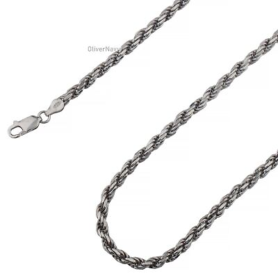 #ad Solid 925 Sterling Silver Rhodium Plated 3.7mm Twisted Rope Link Chain $106.25