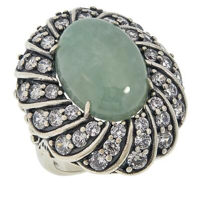 #ad HSN Jade of Yesteryear Sterling Green Jade amp; Cubic Zirconia Scalloped Ring SZ 7 $128.00