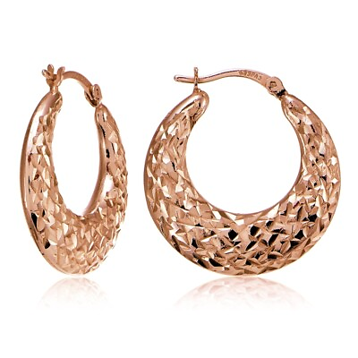 #ad Rose Gold Tone over Silver High Polished Diamond Cut Textured Hoop Earrings $9.99