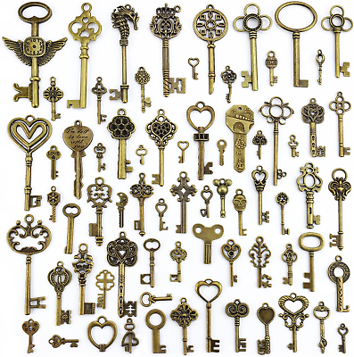 #ad JIALEEY Vintage Skeleton Keys Wholesale Bulk Lots Mixed Set of 70 Antique Brass $12.82