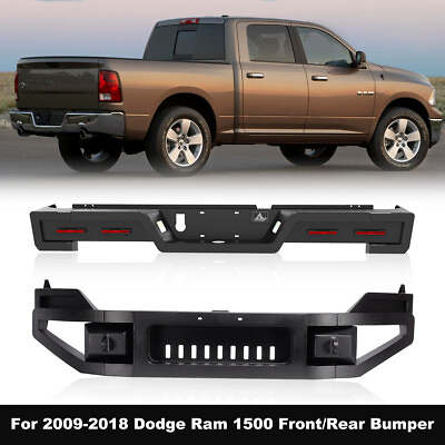 #ad For 2009 2018 Dodge Ram 1500 Front Rear Bumper w LED Lights Heavy Black Steel $525.99