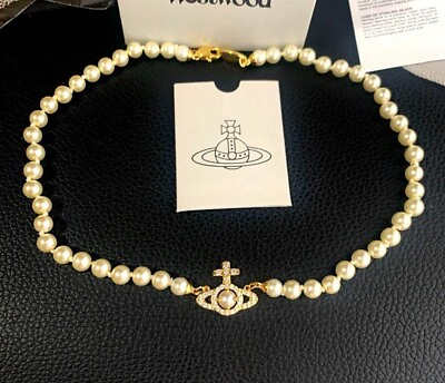 #ad Vivienne Westwood OLYMPIA PEARL Necklace Pearl Gold choker 38cm Outlet authentic $96.99