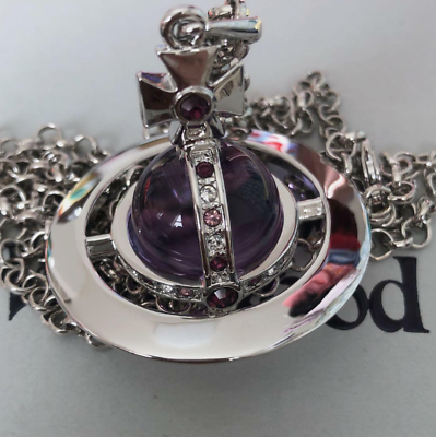 #ad Vivienne Westwood Purple Tone 3D Orb Silver Pendant Necklace With packaging box $39.99