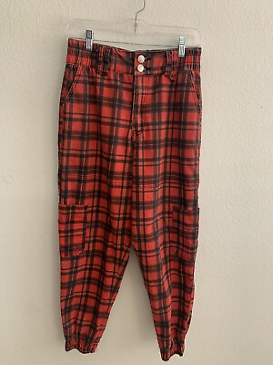 #ad SALE Women#x27;s Almost Famous Red amp; Black Plaid Pants Size M Pre Owned $6.99