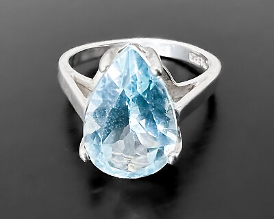 #ad CA Classic Solitaire Vtg Large Genuine Blue Topaz Sterling Silver Statement Ring $38.00