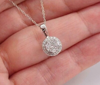 #ad Pretty Round Cut Simulated Diamond Cluster Women#x27;s Pendant 14k White Gold Plated $143.99