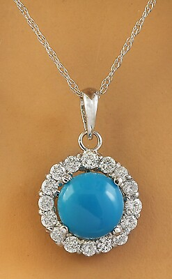 #ad Natural Turquoise Gemstone Chain Blue Necklace 14k White Gold Indian Jewelry $726.00