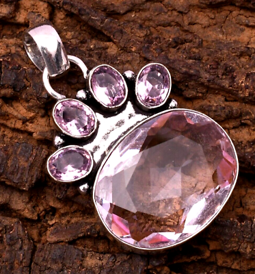 #ad Pink Kunzite Gemstone Handmade 925 Sterling Silver Ethnic Jewelry Pendant $13.04