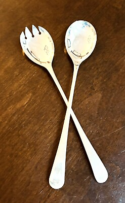 #ad SHEFFIELD ENGLAND SILVER PLATED 9” SERVING SPOON AND FORK SALAD SET $16.00