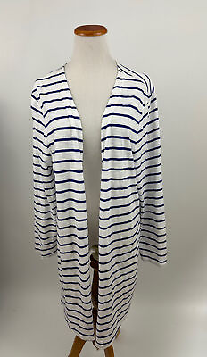 #ad CHICOS Blue white striped cotton knit duster cardigan Size 3 Women#x27;s XL XXL $20.00