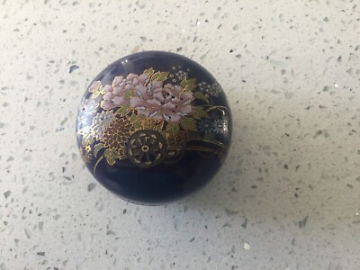 #ad Blue Floral Round Jewelry Trinket Box pill box with lid $11.00