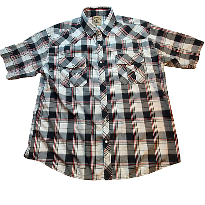 #ad Coevals Club Western Shirt Mens Pearl Snap BlackGray Plaid Short Sleeve XXL $9.95