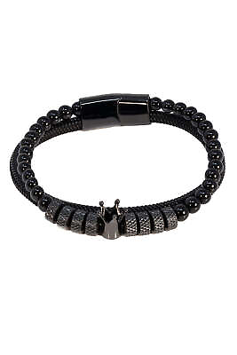 #ad Barabas Unisex Obsidian Stone Braided Rope Crown Bracelets 4BMS13 $49.50