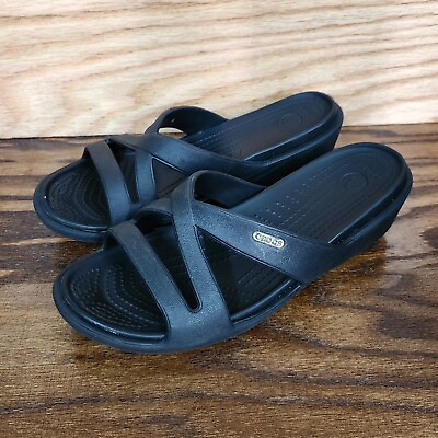 #ad Crocs Swiftwater Cross Strap Women’s Size 10 Black Open Toe Casual Slide Sandals $14.99