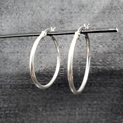 #ad 925 Sterling Silver 25mm Hollow Hoop Earings Made In India Vintage 2.0 Grams $15.00