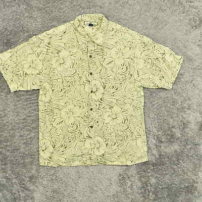 #ad Tommy Bahama Men#x27;s Adult Sz M Button Shirt Short Sleeve Floral Yellow Hawaiian F $12.71