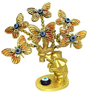#ad Mini Turkish Blue Evil Eye Tree W Lucky Elephant Home Office Decoration Gift T24 $13.99
