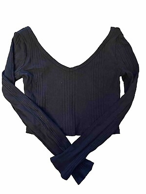 #ad Arizona Black Ribbed Deep V Neck Cropped Sweater Size Xs $10.00