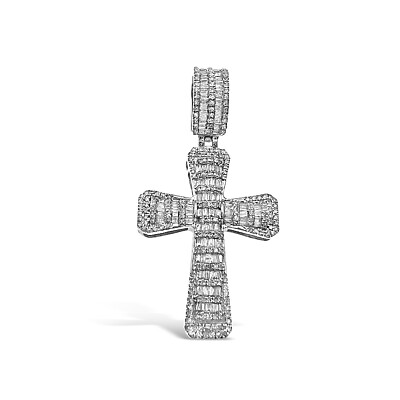 #ad 14kt White Gold Baguette Diamond Cross Pendant Mens Charm 1.38 Cttw $1655.00