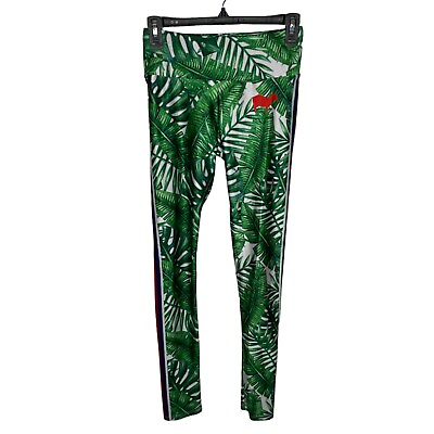 #ad Goldsheep Leggings Womens Small Green Red Palm Leaf Print Tropical Yoga Stretch $34.99