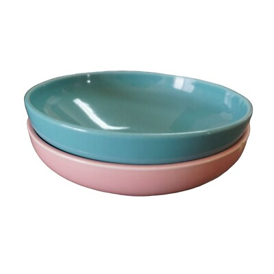 #ad VINTAGE CIELO WARE BOWLS TEAL PINK CALIFORNIA POTTERY CEREAL SET x 2 READ MCM $39.99