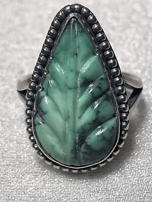 #ad Southwestern Natural Variscite Ring Turquoise’s sister Carved Leaf Sterling $129.90
