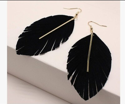 #ad Black Leaf BOHEMIAN Earrings $8.50